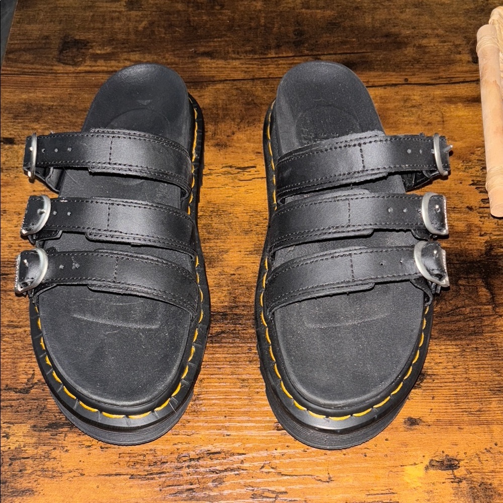Dr. Martens Black Sandals with Three Straps and Sturdy Sole